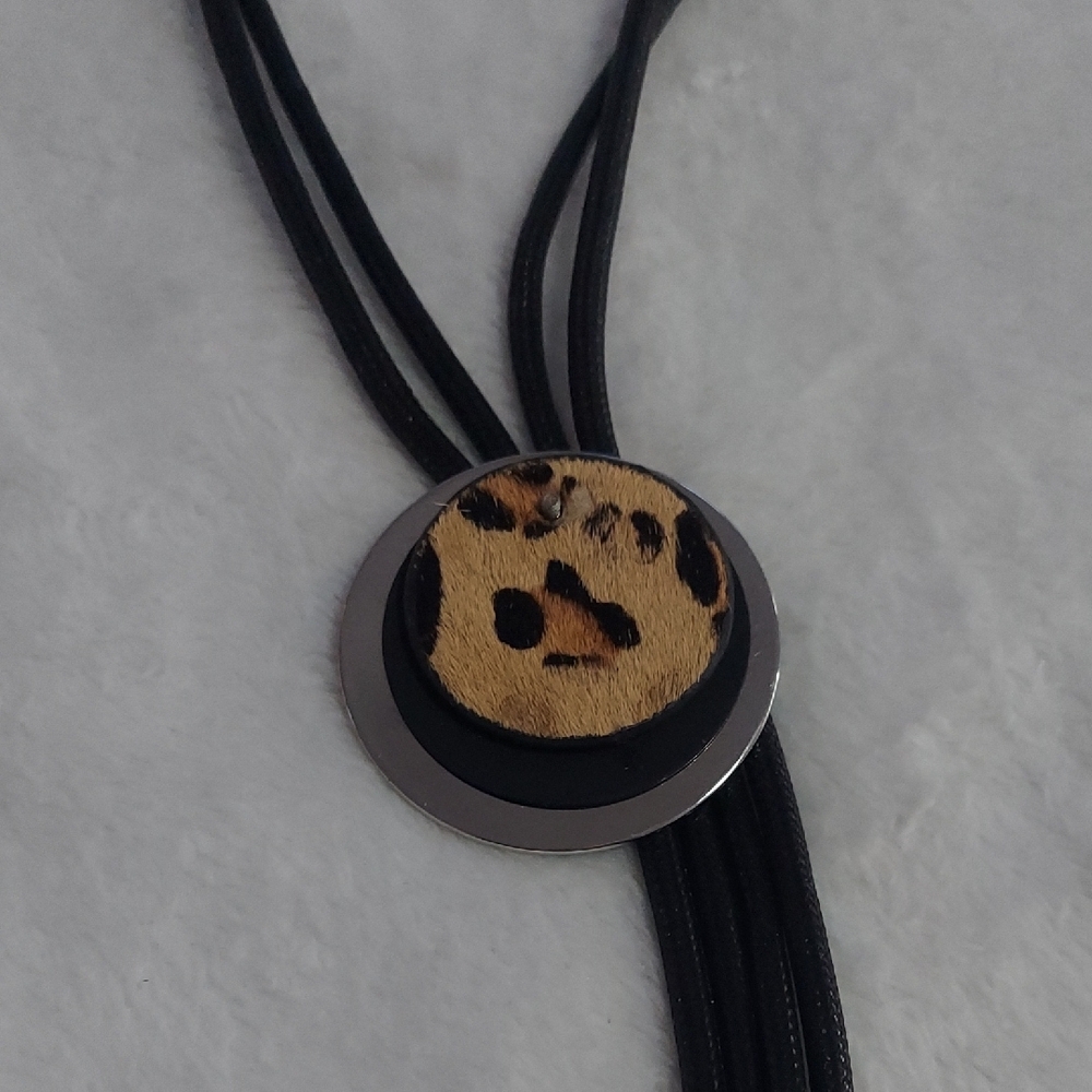 6/$10 Leopard Print Pendant Necklace with Black Cords - Picture 3 of 5